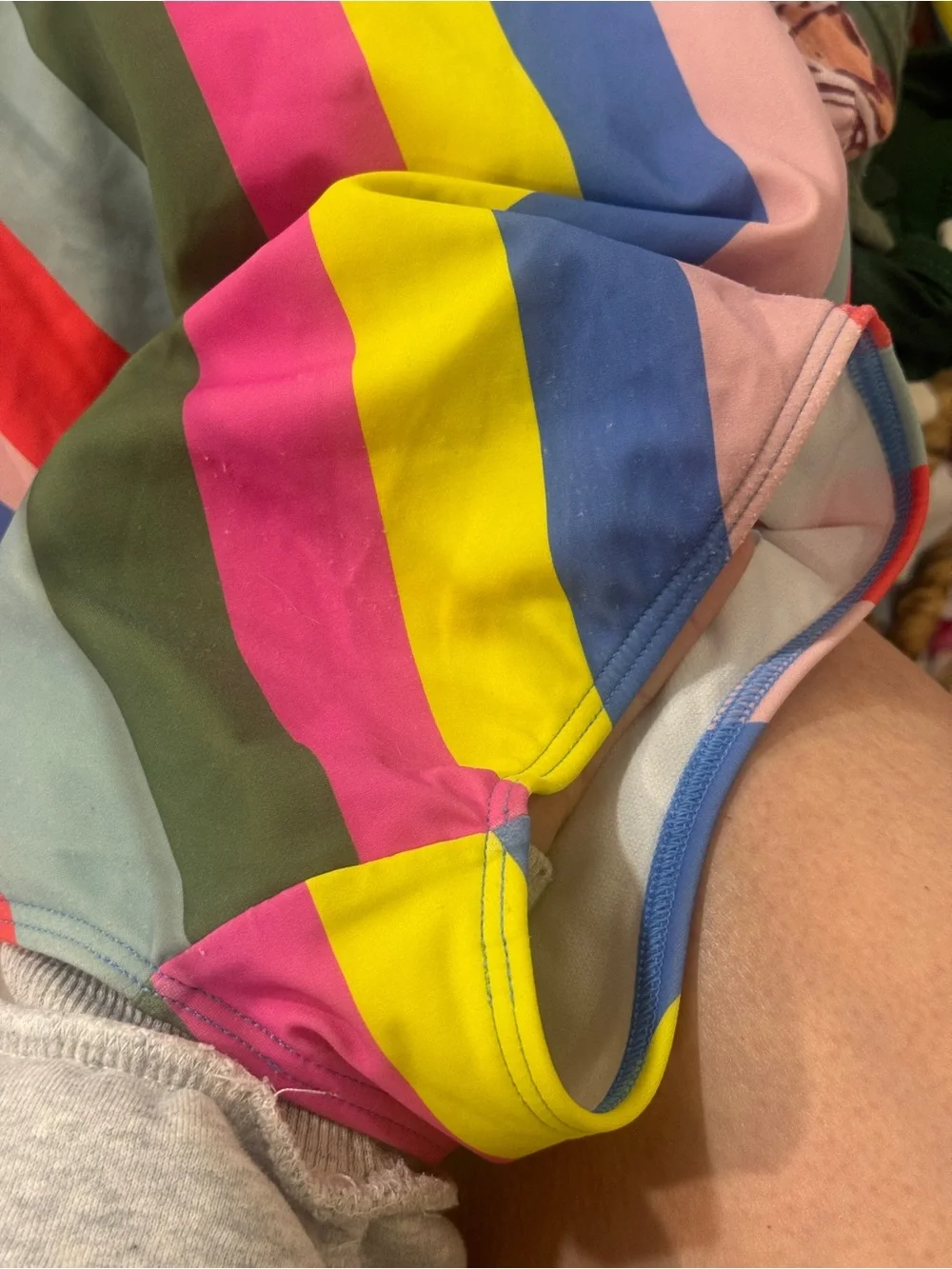 Mini Boden rainbow striped rashguard one piece swimsuit zip long sleeve girls